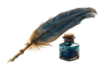 Quill pen and inkwell, vintage style