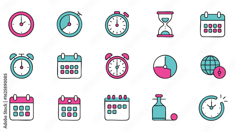 Poster collection of time management and scheduling icons