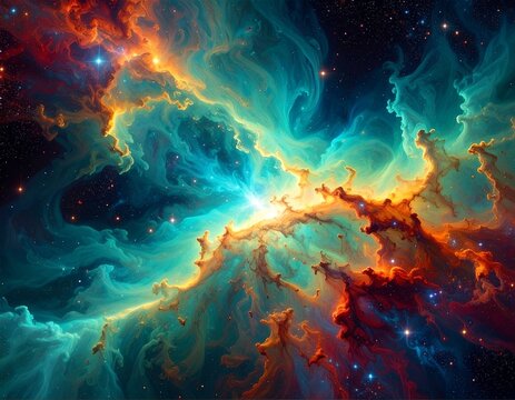 Stylized nebula with teal and orange tones, perfect for cosmic-themed backgrounds.