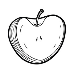 black and white apple slice drawing on white background 