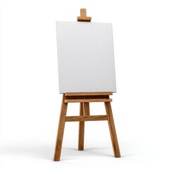 Wooden artist easel with blank canvas isolated on white background