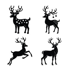 Reindeer and Deer Silhouette Vector Bundle Christmas and Winter Animal Clipart Set

