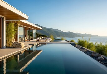 Exquisite villa with an infinity pool overlooking the captivating ocean scenery and mountains