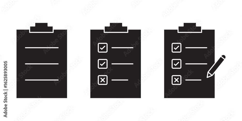 Poster minimal simple checklist clipboard with pen vector icon set . eps 10