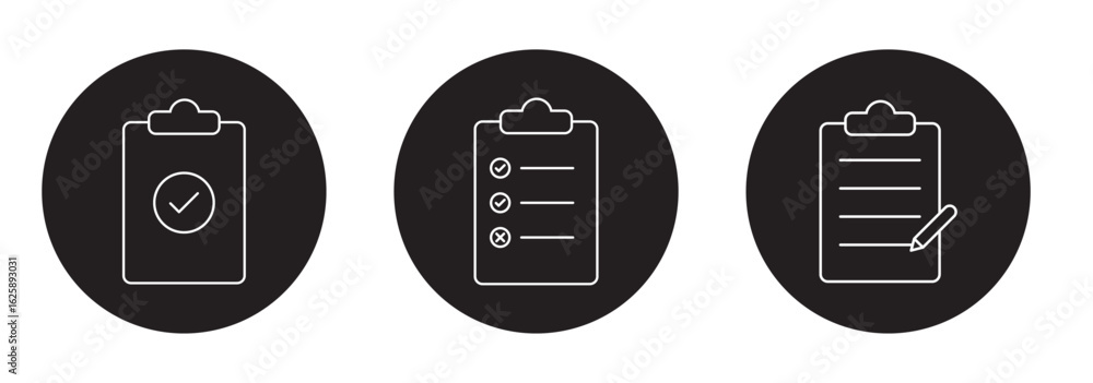 Poster minimal simple checklist clipboard with pen vector icon set . eps 10