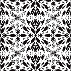 Geometric Floral Black and White Seamless Pattern 3000x3000 jpg.