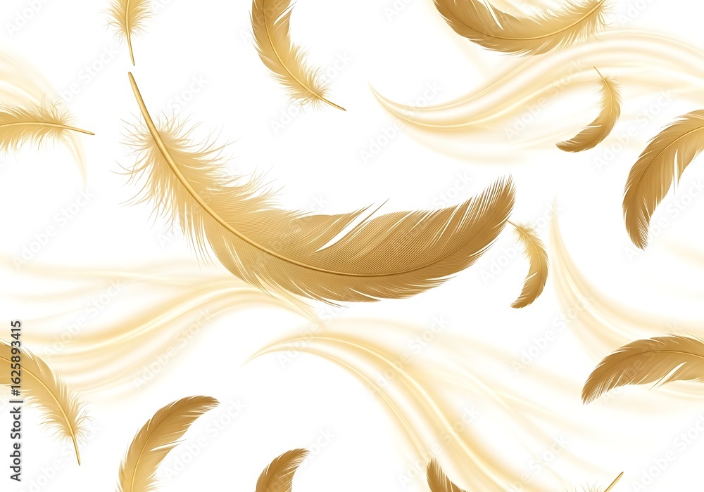 Poster golden feathers delicately float on gentle waves creating a serene and elegant visual effect