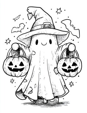 cute ghost holding pumpkins halloween clip art preview