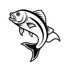 jumping bass fish outline on white background
