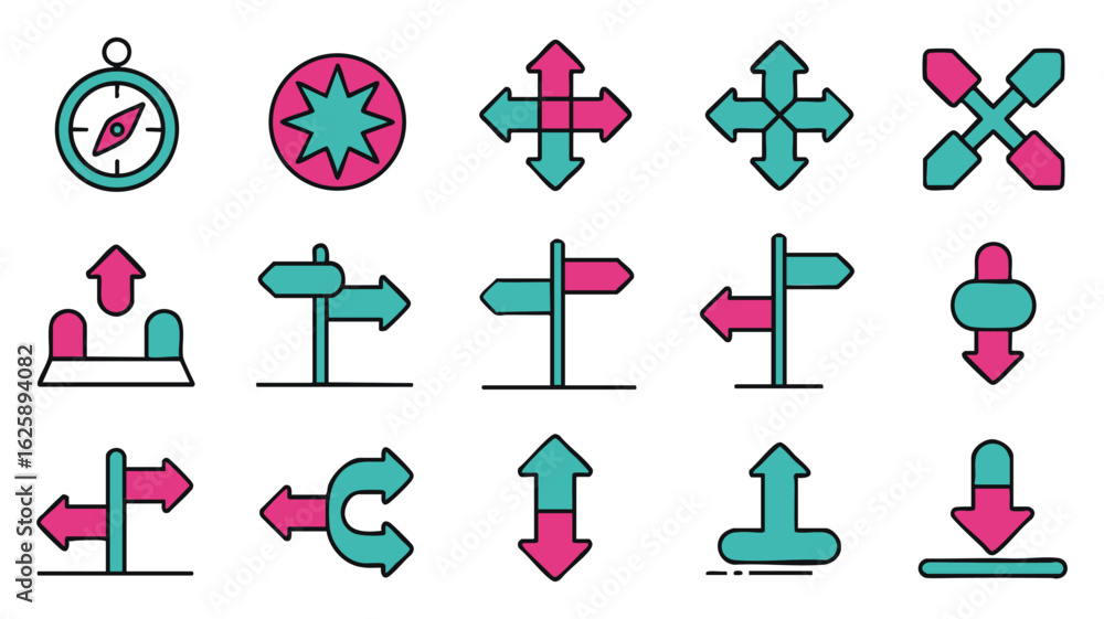 Poster navigation and direction icons a collection of arrow and compass symbols