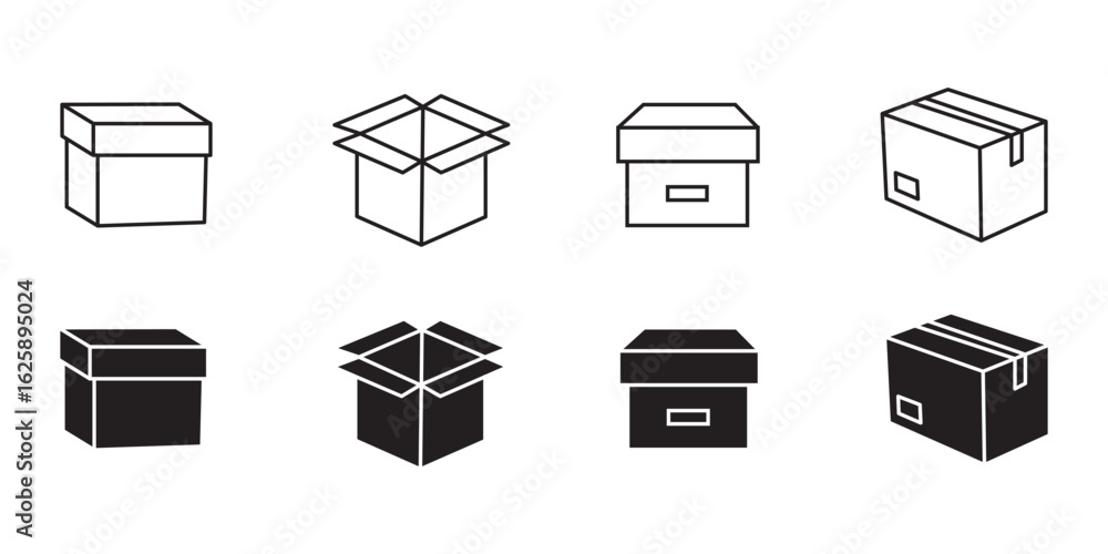 Poster package vector icon set. carton box icon set . product box icon . empty box icon set . eps 10