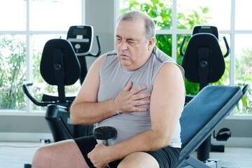 An overweight man is experiencing chest pain and tightness in his chest.