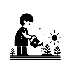 Boy Watering a Flower