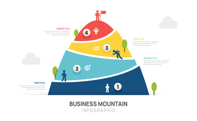 Infographic Business Mountain concept with 4 steps to success. Business growth design template.