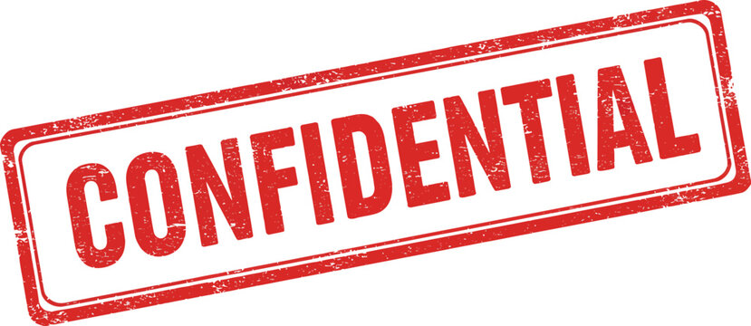 Red and white distressed rubber stamp with the word confidential printed in bold red ink isolated on transparent background