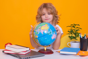 School kids. Child from elementary school. Pupil go study. Clever schoolboy learning. Kids study, knowledge and education concept.