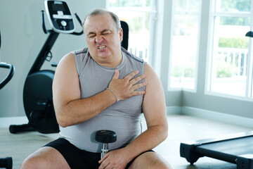 An overweight man is experiencing chest pain and tightness in his chest.