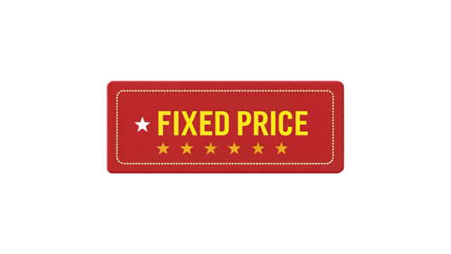 A red fixed price badge with stars isolated on transparent background, representing a guaranteed and stable cost