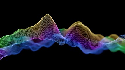 Vibrant Soundscape: An abstract representation of sound waves, painted in an array of colors, emerges from a dark background, highlighting the dynamic and expressive nature of audio visualization.