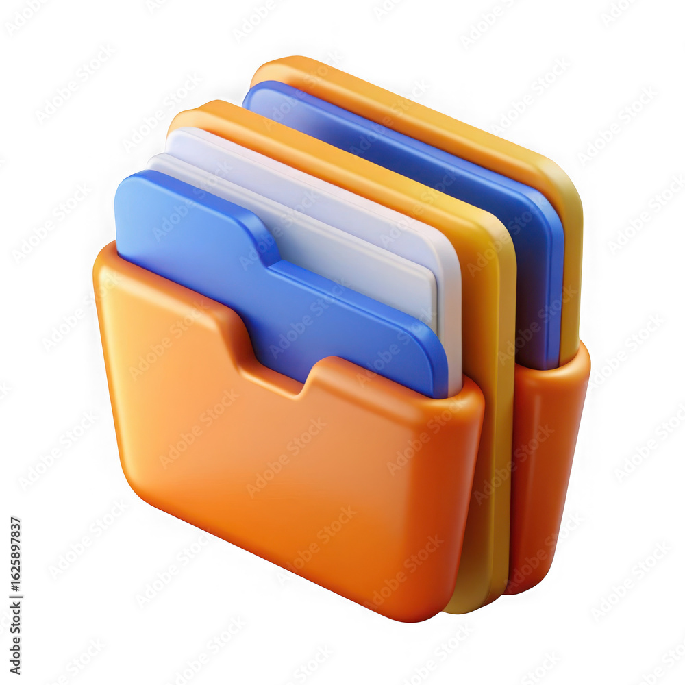 Aufkleber a 3d rendered icon of an orange file folder holder filled with colorful documents and folders isolat