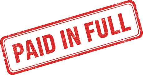 Red and white rectangular stamp with the words paid in full in bold red letters isolated on transparent background