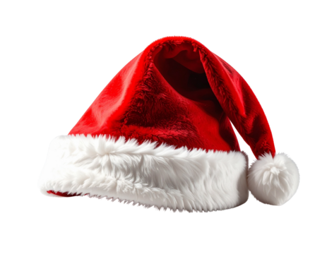 Santa Hat Folded and Resting on a Table Surface, Side Lighting Illustration, Isolated on White