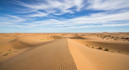 Spectacular View of the Sahara Desert Sand Dunes Under a Cloudy Sky