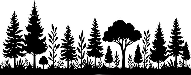 Tree Silhouettes, Forest Shapes, Pine Trees,