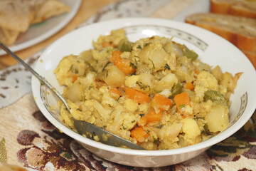 Delicious vegetable mash served in a bowl at home kitchen