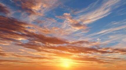 Fototapeta premium Golden Hour Sky: Captivating the warm embrace of the sun at its golden hour, the sky unfolds a breathtaking spectacle of vibrant hues.