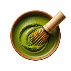 Matcha Green Tea in Wooden Bowl with Bamboo Whisk Tea Ceremony Japanese Tea