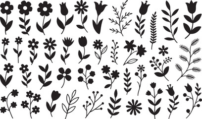 Fototapeta premium Collection of hand drawn botanical silhouettes and floral elements