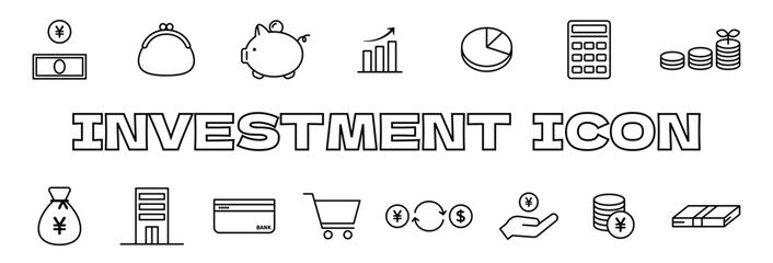 投資アイコンのバナーイラスト / 線画 / ベクター