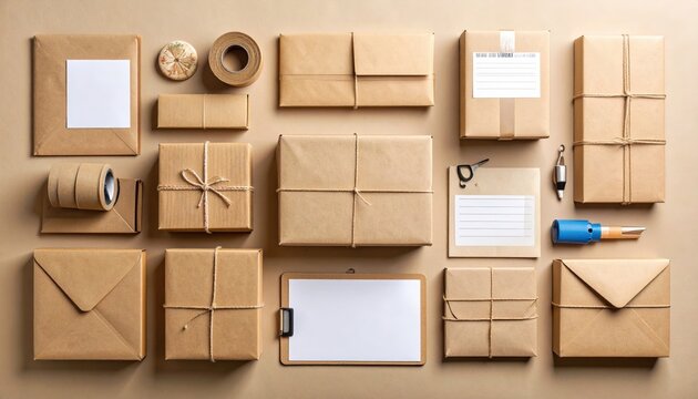 Organized Set Of Craft Brown Packages And Envelopes
