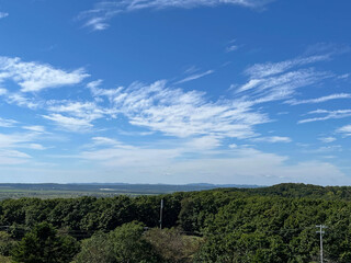 青空のもとの野山と森
