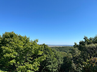 青空のもとの野山と森