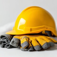Hard Hat, Gloves, and Equipment in Industrial Workspace