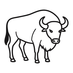 Simple line art vector of a standing  buffalo