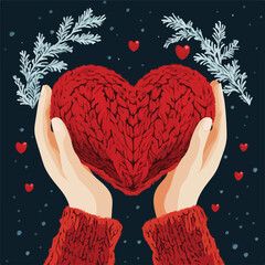 Winter Charity Knitted Heart Concept