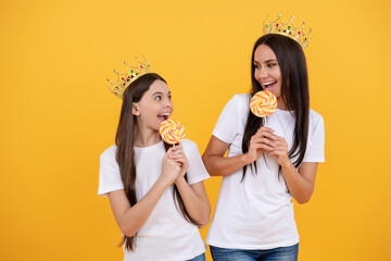 Daughter is a princess for mother. A queen and her little princess. Fairy tales family. Crowns and magic. Mothers day. Princess dreams. Girls party. Fairy crown. Little fairy. Queen and princess.