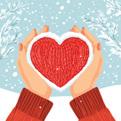 Winter Charity Knitted Heart Concept
