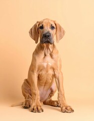 Fototapeta premium Retratos Adorables de un Cachorro Fawn de Gran Danés en Fondos Pastel, Generated image