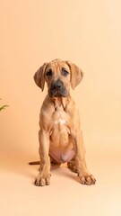 Fototapeta premium Retratos Adorables de un Cachorro Fawn de Gran Danés en Fondos Pastel, Generated image