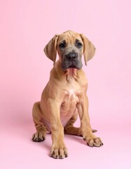 Fototapeta premium Adorable Fawn Great Dane Puppy Portraits on Pastel Backgrounds, Generated image