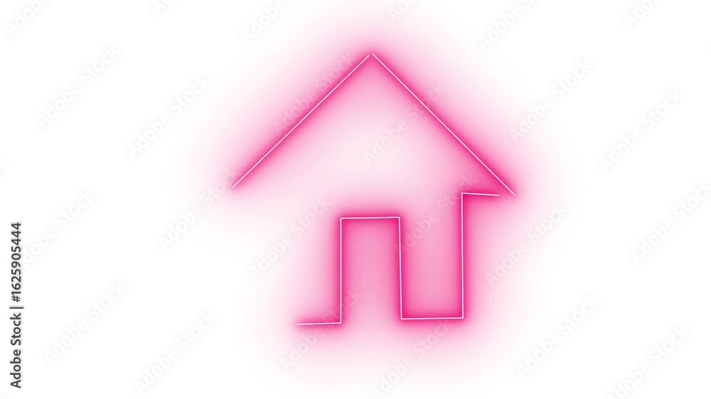 Poster neon pink lines home icon animation for digital technology and user interface design. pink neon line