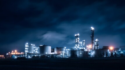 Fototapeta premium Illuminated industrial plant operating at night
