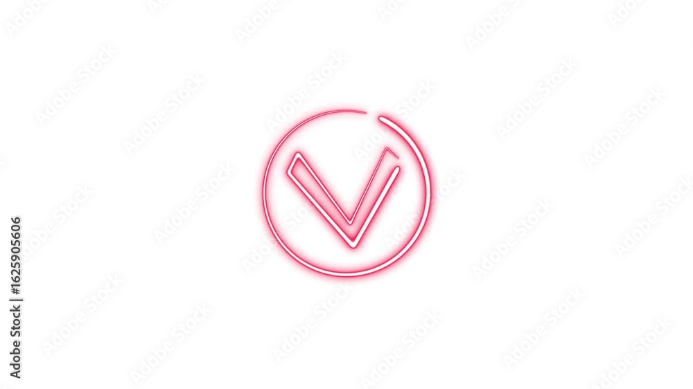 Poster seamless glowing tick animation symbolizing achievement and completion. red glowing tick mark animat