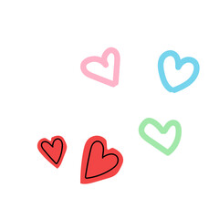 Charming collection of cute hand-drawn heart doodles, a colorful and playful love sign illustration on a white background.