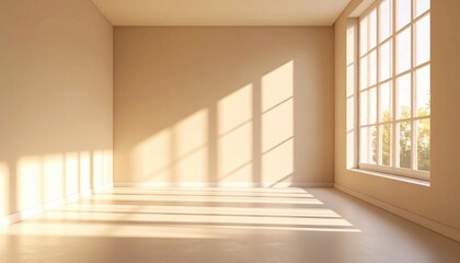 Empty Room Sunlight Shadows Beige Interior