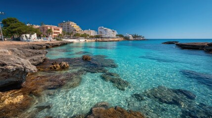 Turquoise waters and coastal buildings